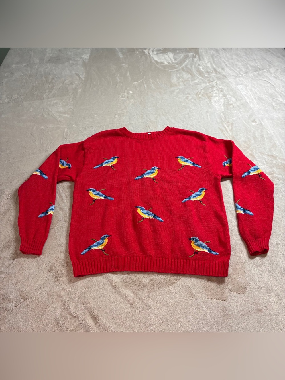 VTG 90s National Wildlife Federation Bird Sweater Cottagecore Women Medium M Red